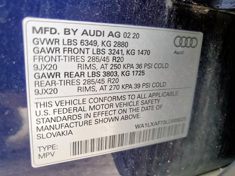 2020 AUDI Q7 PREMIUM - WA1LXAF73LD005025