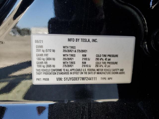 2021 TESLA MODEL Y 5YJYGDEF7MF244111