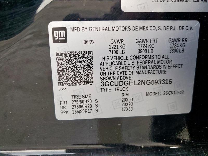 2022 CHEVROLET SILVERADO - 3GCUDGEL2NG593316