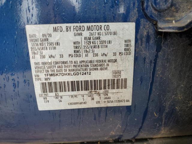 2020 FORD EXPLORER X - 1FMSK7DHXLGD12412
