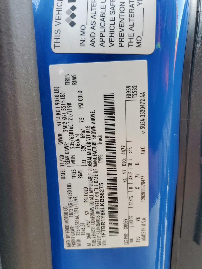 2020 FORD TRANSIT T- 1FTBR1Y86LKB56275