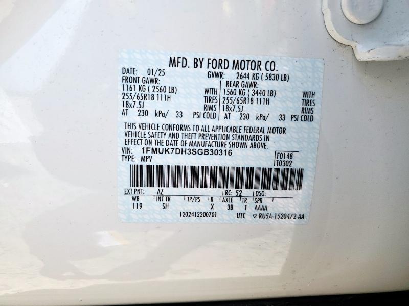2025 FORD EXPLORER A 1FMUK7DH3SGB30316