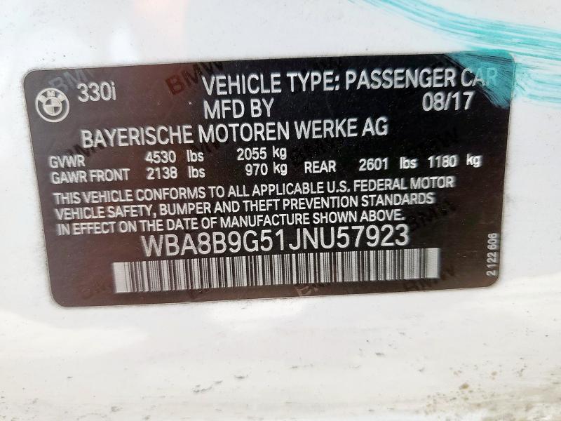 2018 BMW 330 I WBA8B9G51JNU57923