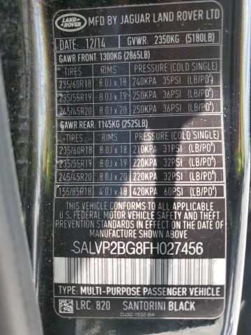 2015 LAND ROVER RANGE ROVER EVOQUE PURE PLUS SALVP2BG8FH027456