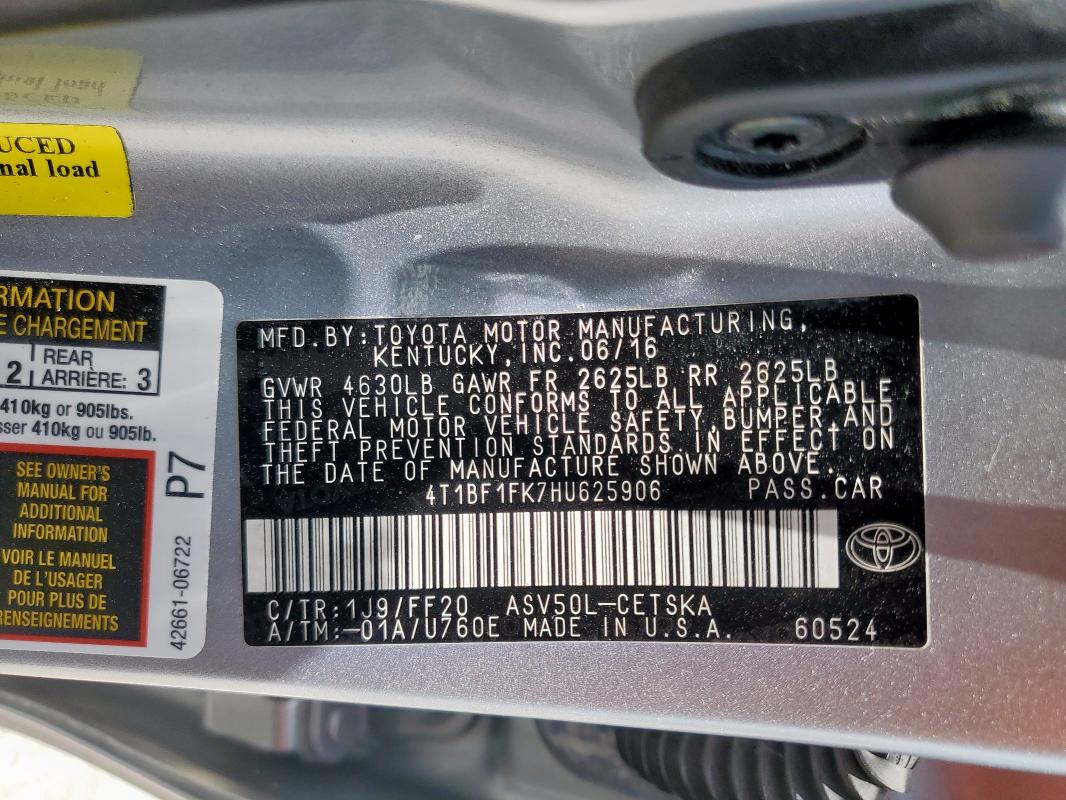 2017 TOYOTA CAMRY LE - 4T1BF1FK7HU625906