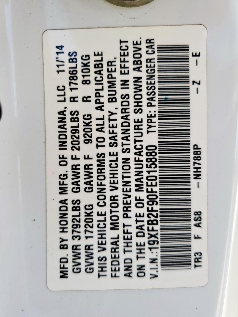2015 HONDA CIVIC EXL 19XFB2F90FE015880