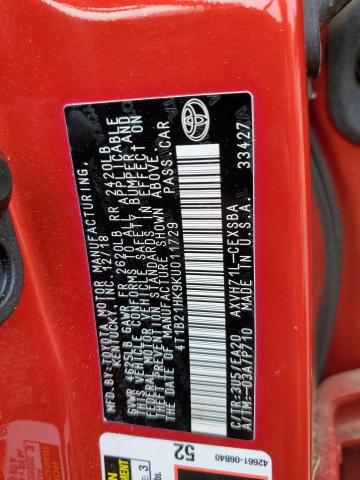 2019 TOYOTA CAMRY HYBR 4T1B21HK9KU011729