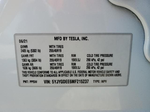 2021 TESLA MODEL Y - 5YJYGDEE6MF215237