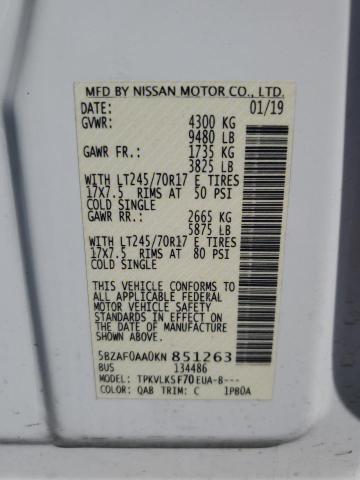 2019 NISSAN NV 3500 - 5BZAF0AA0KN851263