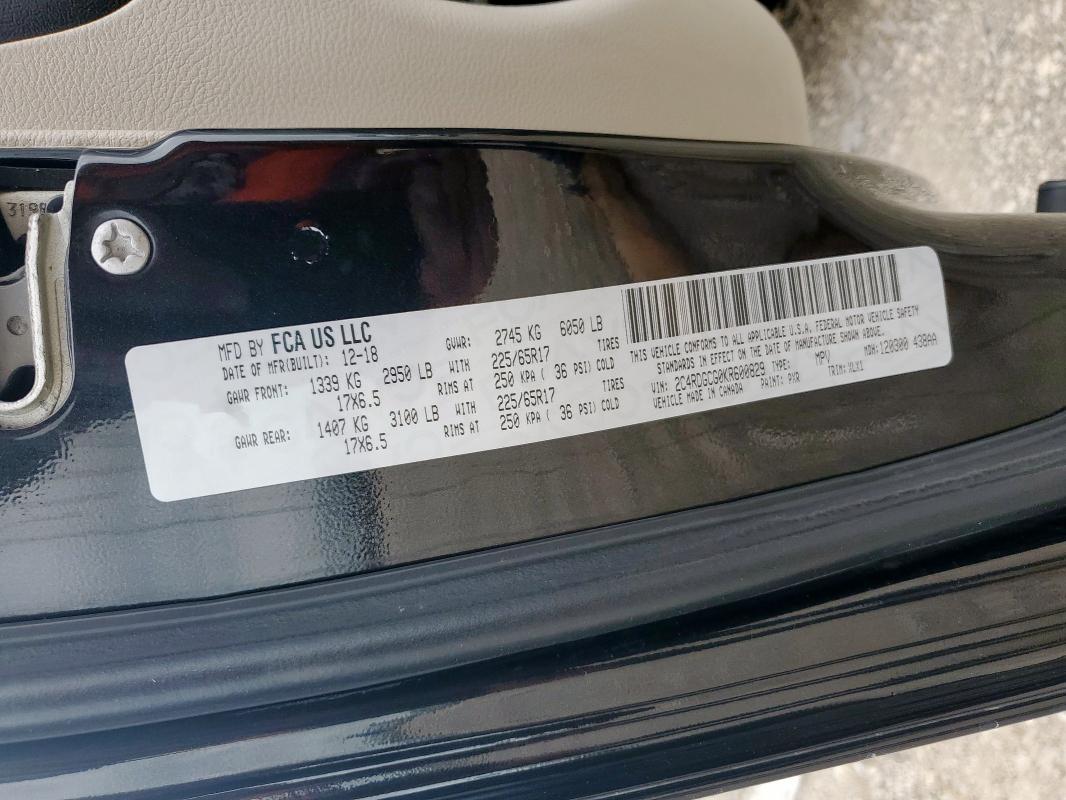 2019 DODGE GRAND CARA - 2C4RDGCG0KR600829