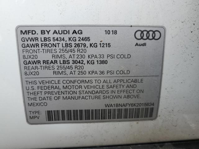 2019 AUDI Q5 PREMIUM WA1BNAFY6K2015634