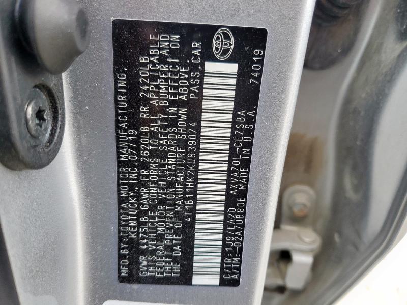 2019 TOYOTA CAMRY L - 4T1B11HK2KU839074