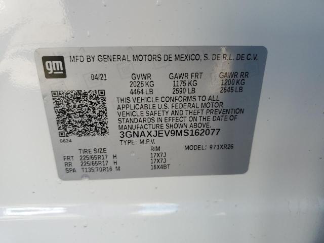 2021 CHEVROLET EQUINOX LT - 3GNAXJEV9MS162077