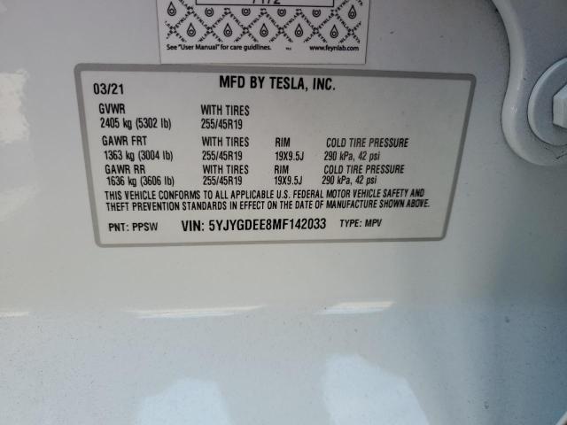 2021 TESLA MODEL Y - 5YJYGDEE8MF142033