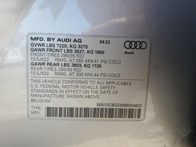 2022 AUDI E-TRON S P WA1VCBGE0NB034603
