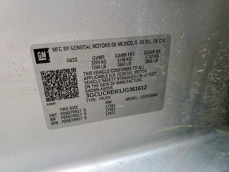 2018 CHEVROLET SILVERADO 3GCUCRER1JG361612