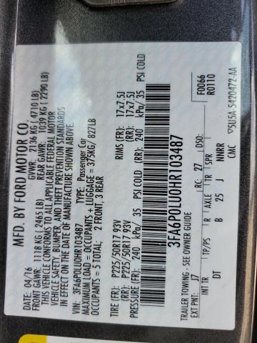 2017 FORD FUSION SE - 3FA6P0LU0HR103487
