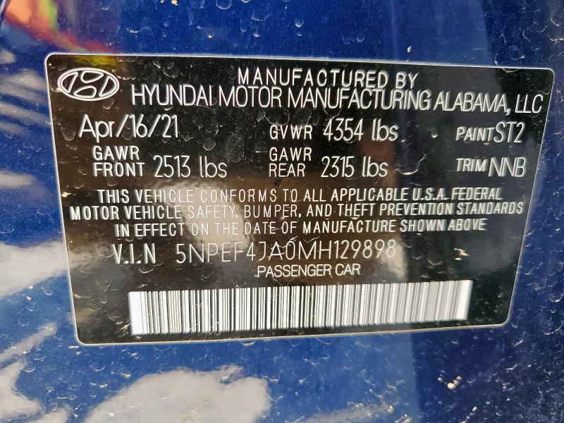 2021 HYUNDAI SONATA SEL 5NPEF4JA0MH129898