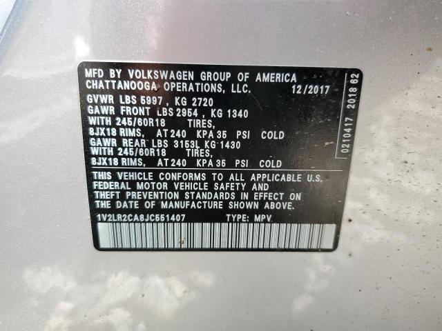 2018 VOLKSWAGEN ATLAS SE 1V2LR2CA8JC551407