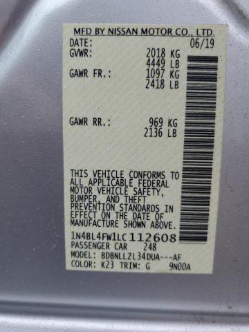 2020 NISSAN ALTIMA PLA 1N4BL4FW1LC112608