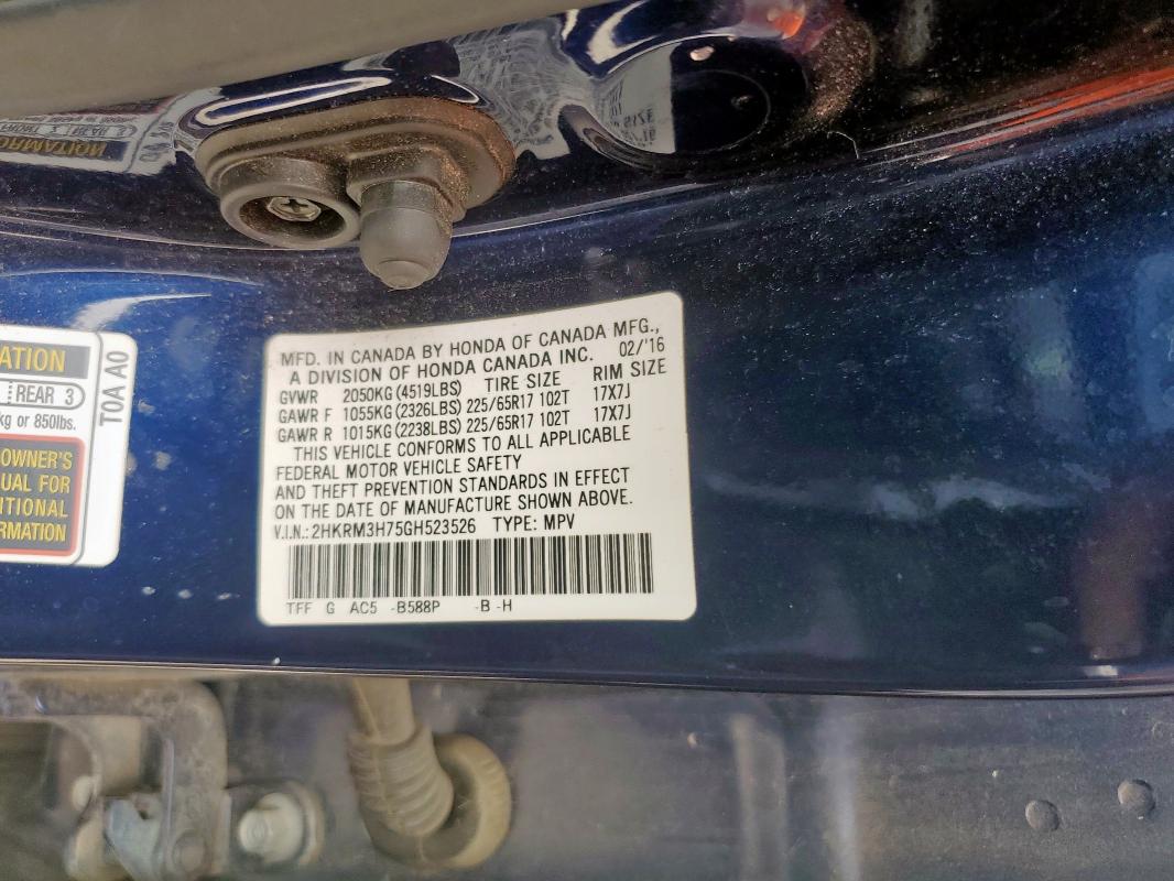2016 HONDA CR-V EXL - 2HKRM3H75GH523526