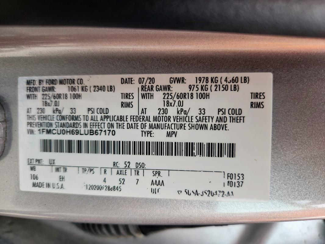 2020 FORD ESCAPE SEL - 1FMCU0H69LUB67170