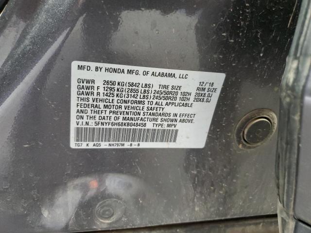 2019 HONDA PILOT TOUR 5FNYF6H68KB048458