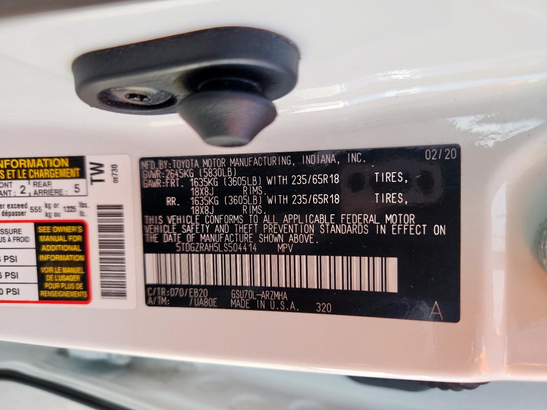 2020 TOYOTA HIGHLANDER - 5TDGZRAH5LS504414