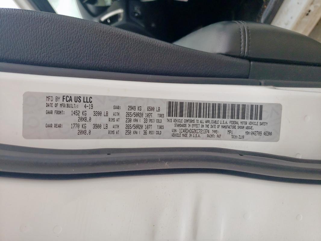 2019 DODGE DURANGO GT - 1C4RDHDG2KC721374