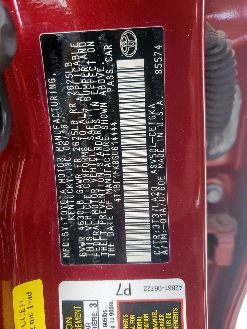2016 TOYOTA CAMRY LE - 4T1BF1FK8GU614444
