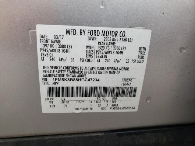 2017 FORD EXPLORER 1FM5K8B88HGC47234