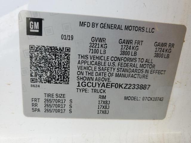 2019 CHEVROLET SILVERADO - 1GCUYAEF0KZ233887