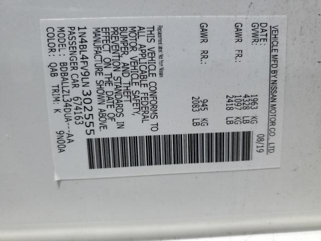 2020 NISSAN ALTIMA PLA 1N4BL4FV9LN302555