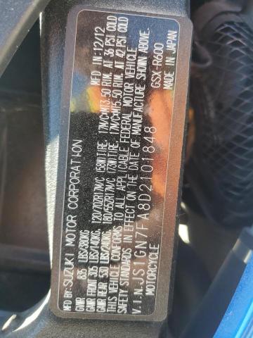 2013 SUZUKI GSX-R600 JS1GN7FA8D2101848