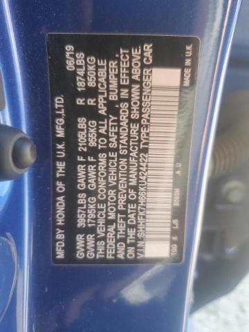 2019 HONDA CIVIC EX SHHFK7H66KU424422
