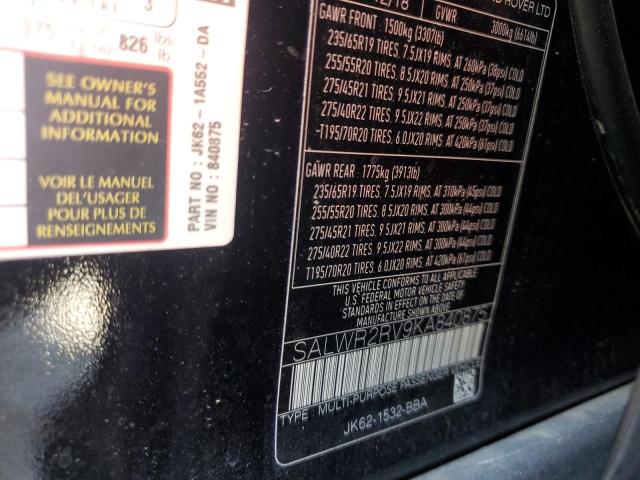 2019 LAND ROVER RANGE ROVE - SALWR2RV9KA840875