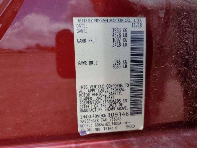 2019 NISSAN ALTIMA SV - 1N4BL4DV0KN309346