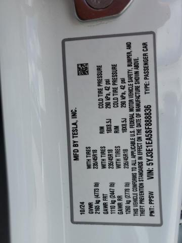 2025 TESLA MODEL 3 5YJ3E1EA5SF888836