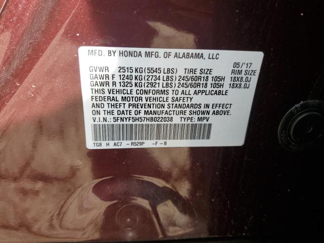 2017 HONDA PILOT EXL - 5FNYF5H57HB022038