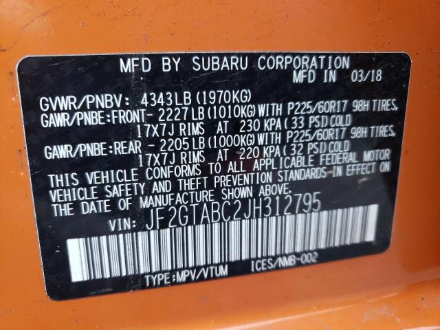 2018 SUBARU CROSSTREK - JF2GTABC2JH312795
