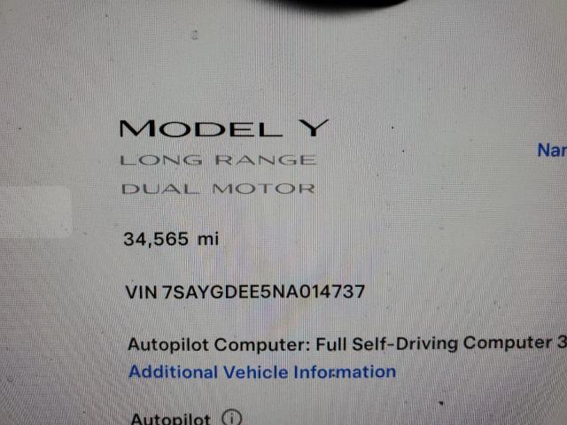 2022 TESLA MODEL Y - 7SAYGDEE5NA014737