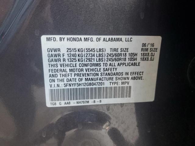 2016 HONDA PILOT LX 5FNYF5H12GB047201