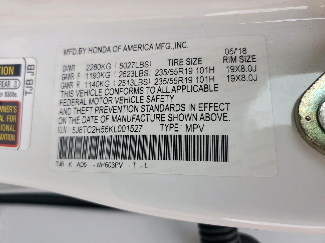 2019 ACURA RDX TECHNO - 5J8TC2H56KL001527