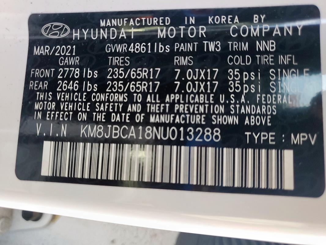 2022 HYUNDAI TUCSON BLU KM8JBCA18NU013288