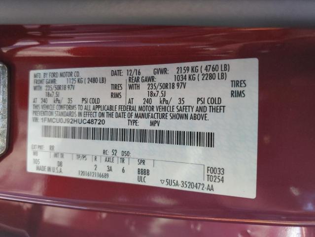 2017 FORD ESCAPE TIT 1FMCU0J92HUC48720