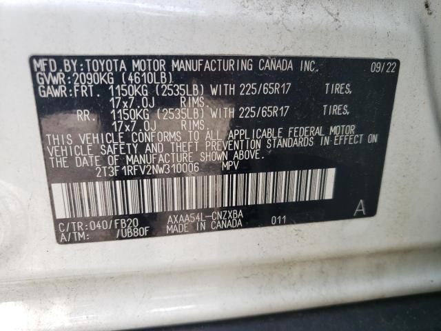 2022 TOYOTA RAV4 LE - 2T3F1RFV2NW310006