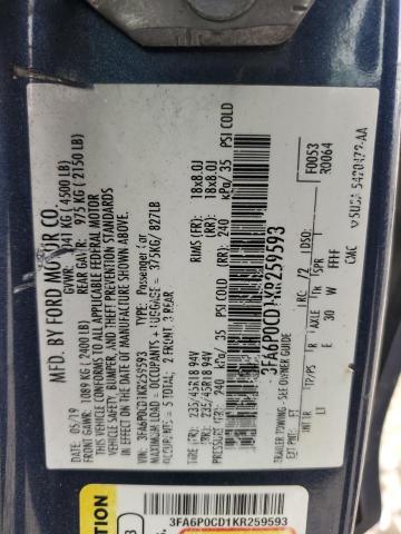 2019 FORD FUSION SEL - 3FA6P0CD1KR259593