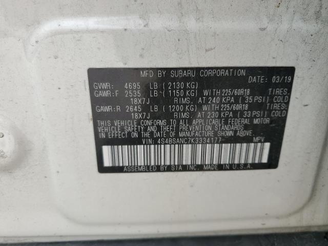 2019 SUBARU OUTBACK 2. 4S4BSANC7K3334177