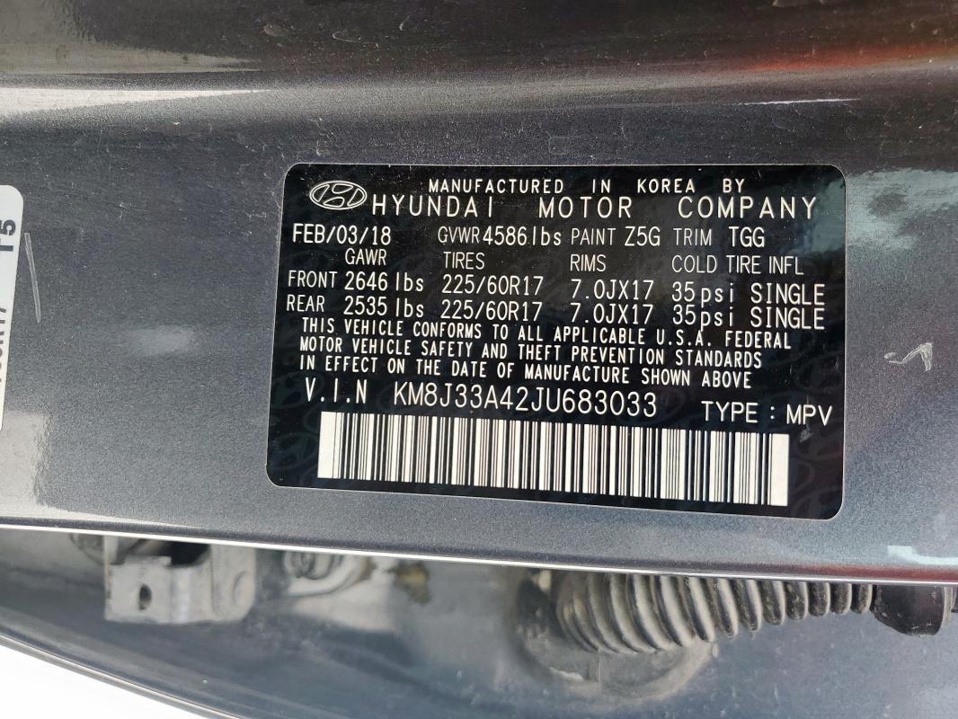 2018 HYUNDAI TUCSON SEL KM8J33A42JU683033