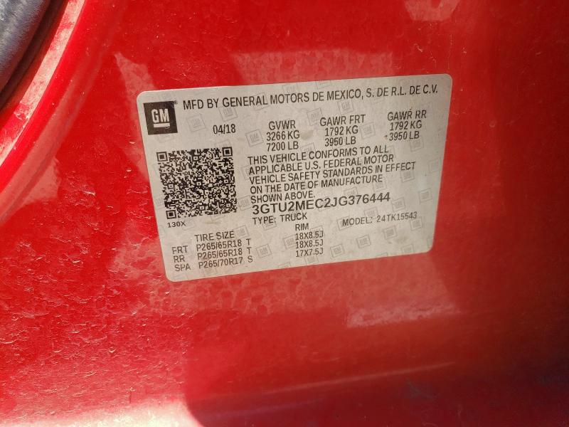 2018 GMC SIERRA K15 3GTU2MEC2JG376444